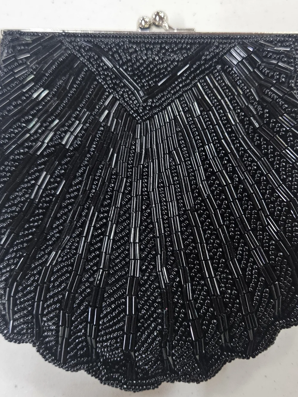 Source Unknown Black Beaded Shell Brautiful Evening Clutch